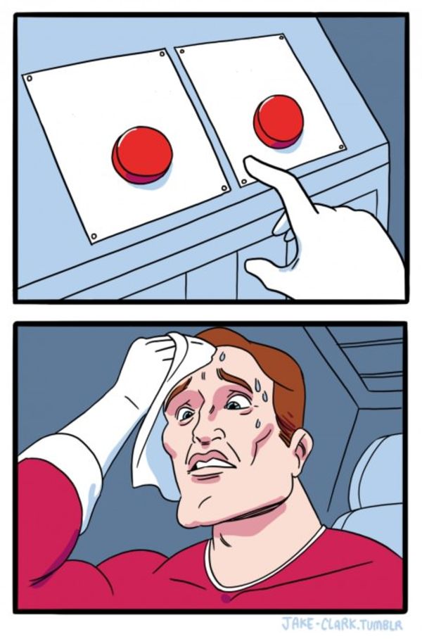 Two Buttons meme about Rad Power Bikes