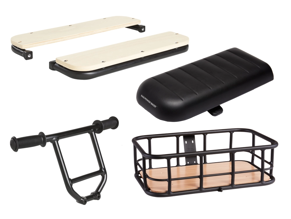 Passenger seats, handlebars and a basket for a RadWagon 4